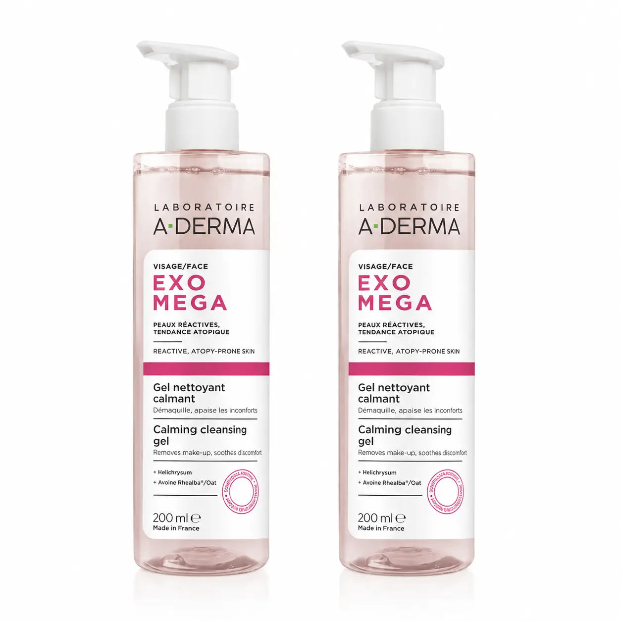 A-Derma Exomega Beruhigendes Gesichts-Reinigungsgel, 200 ml, 2er-Pack