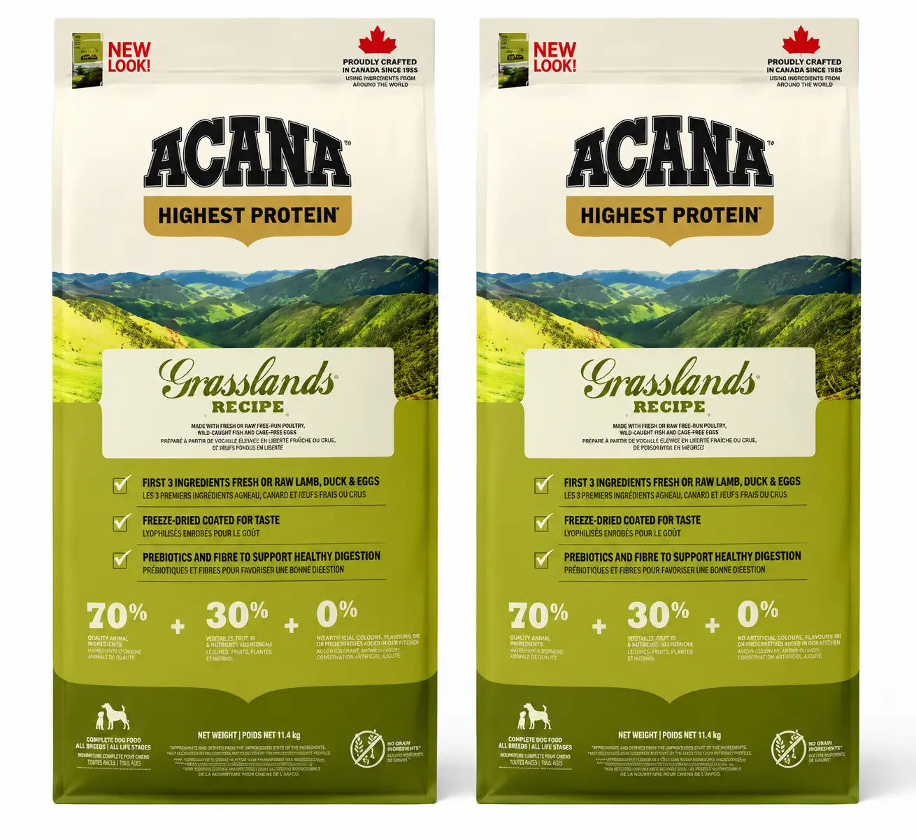 Acana Canine Adult Regionals Grasslands Prairie 11,4 Kg Hundefutter , Packung 2