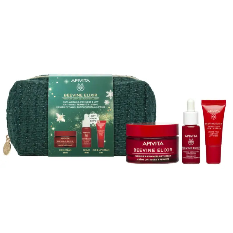 Apivita Beevine Elixir-Set für die tägliche Pflege: Reichhaltige Creme + Geschenke, 50 + 10 + 5 ml