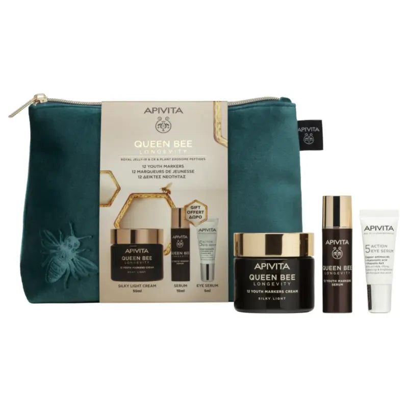 Apivita Queen Bee Longevity-Set: Leichte Tagescreme + Geschenke, 50 + 10 + 5 ml