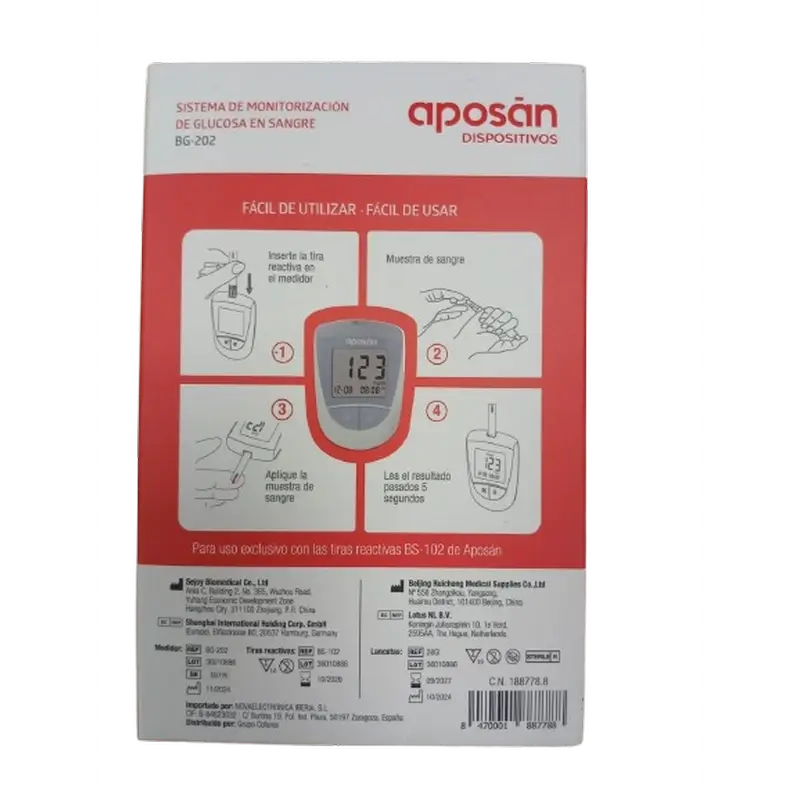 Aposan Blutzuckermesssystem Bg-02, 10 Lanzetten + 10 Streifen