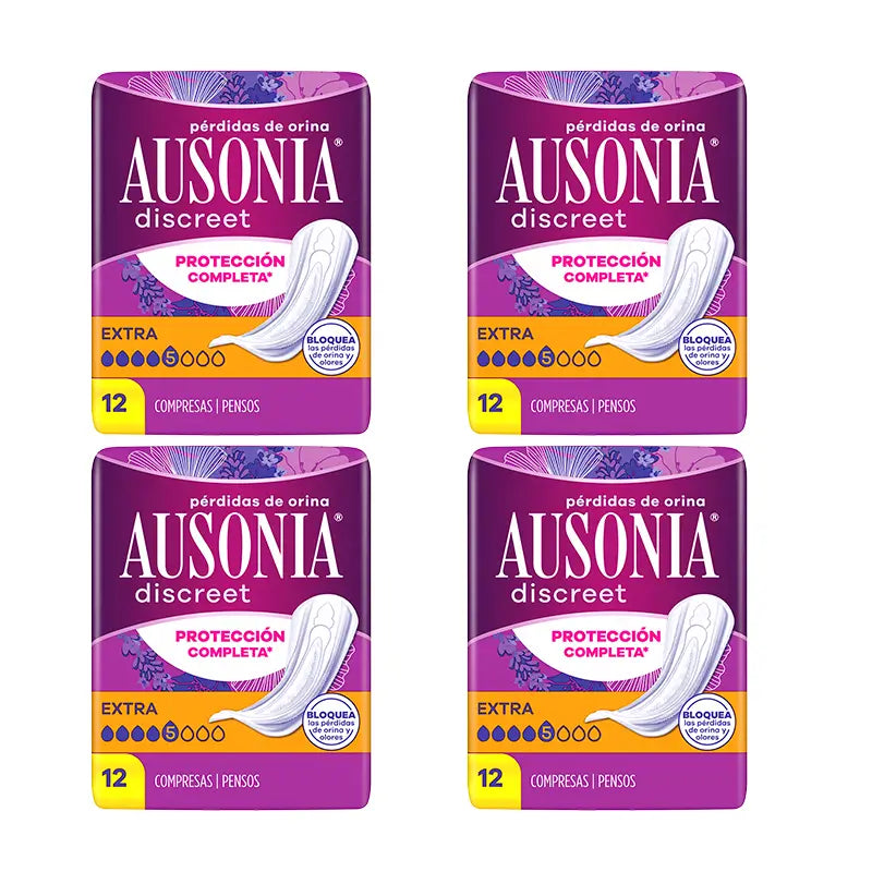 Ausonia Discreet Pack 4 x 12 Extra Urinverlustpads für Frauen, 4 x 12 Stück