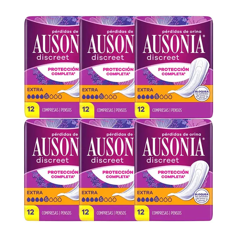 Ausonia Pack Diskreter Urinverlust Pads für Frauen Extra, 6 x 12 Einheiten