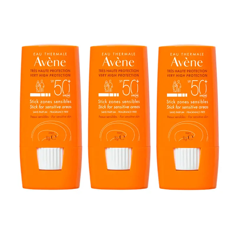 Avène Sun Stick Spf 50+ Empfindliche Bereiche, 3 x 8 g