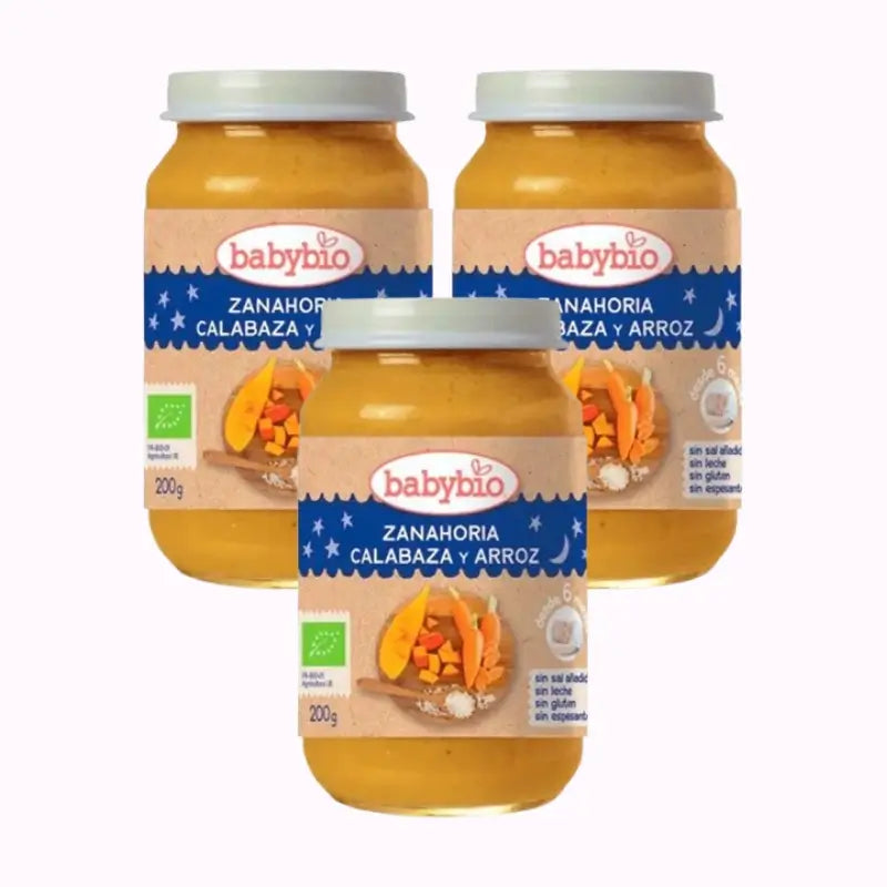 Babybio Gute-Nacht-Karotten-Reis, Packung 3 x 200 Gramm