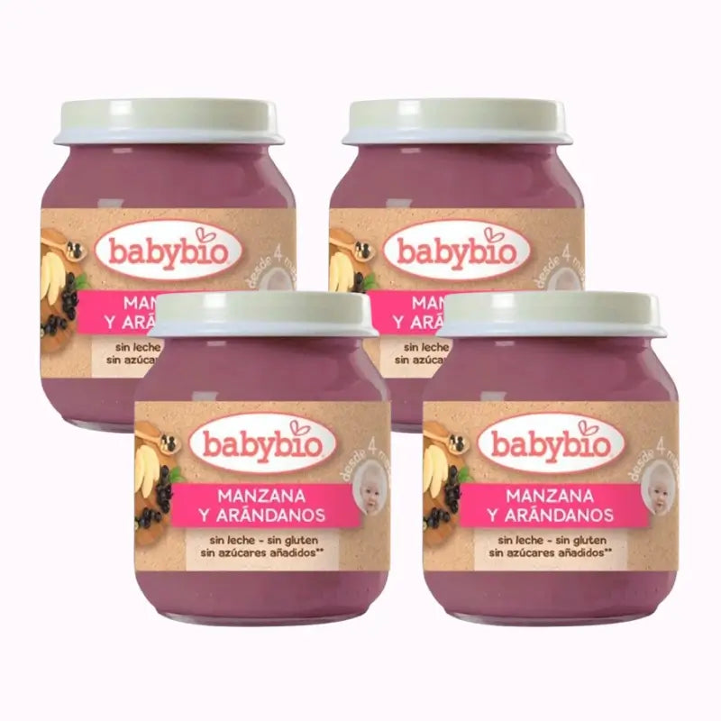 Babybio Apfel-Heidelbeeren, Packung 4 x Heidelbeeren, 130g