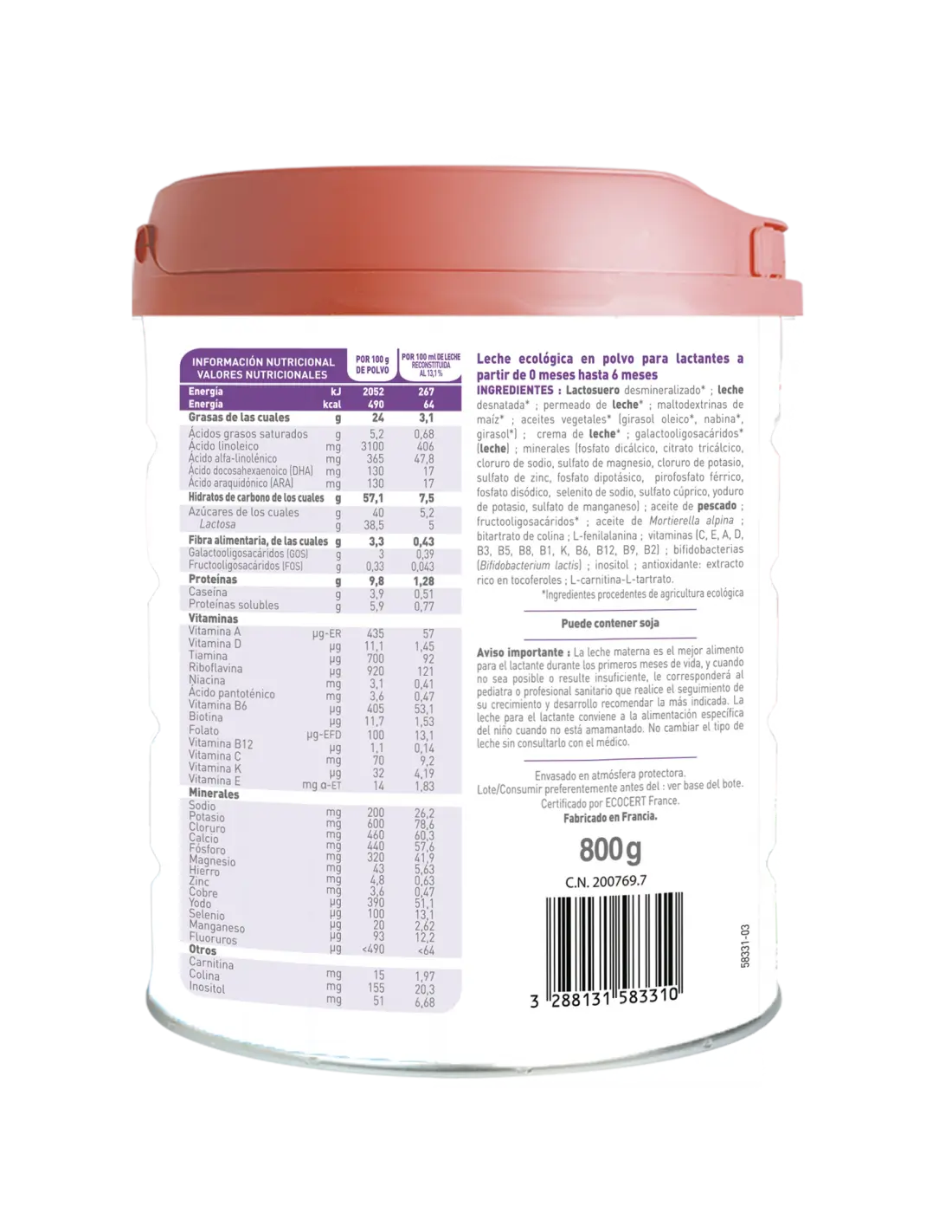 Babybio Optima 1 Kuhmilch 0-6 Monate, 800 g