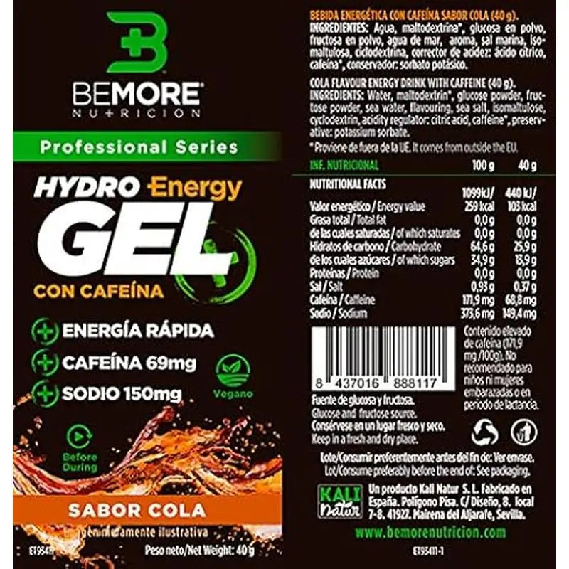 Bemore Nutrition Hydro Gel+ Energy Cola-Geschmack mit Koffein