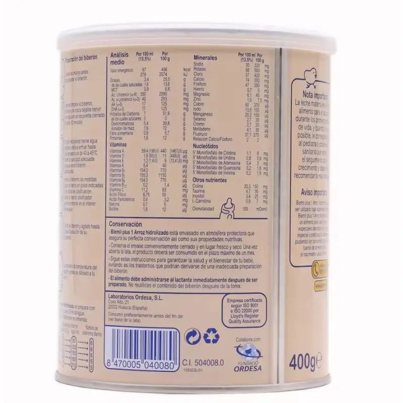 Blemil Plus 1 Hydrolysierter Reis Dose 400 g