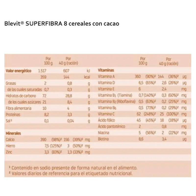 Blevit Babynahrung Superfibre 8 Cer. Und Kakao, 500 grs
