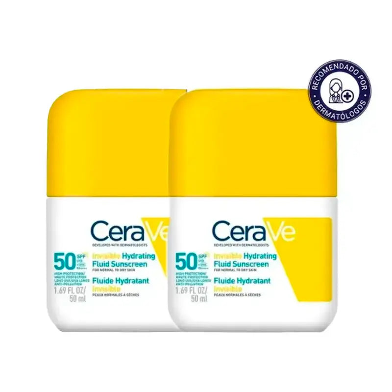 Cerave Invisible Feuchtigkeitsschutz Fluid Spf 50 mit 3 Ceramiden, Packung 2 x 50 ml