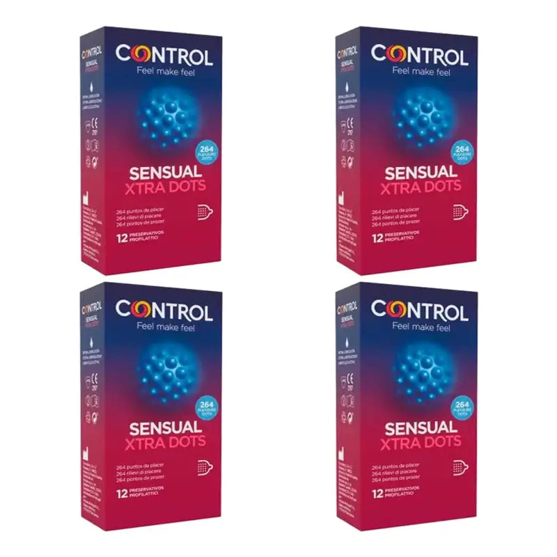 Control Sensual Xtra Dots Condoms, 12-pack, pack of 4