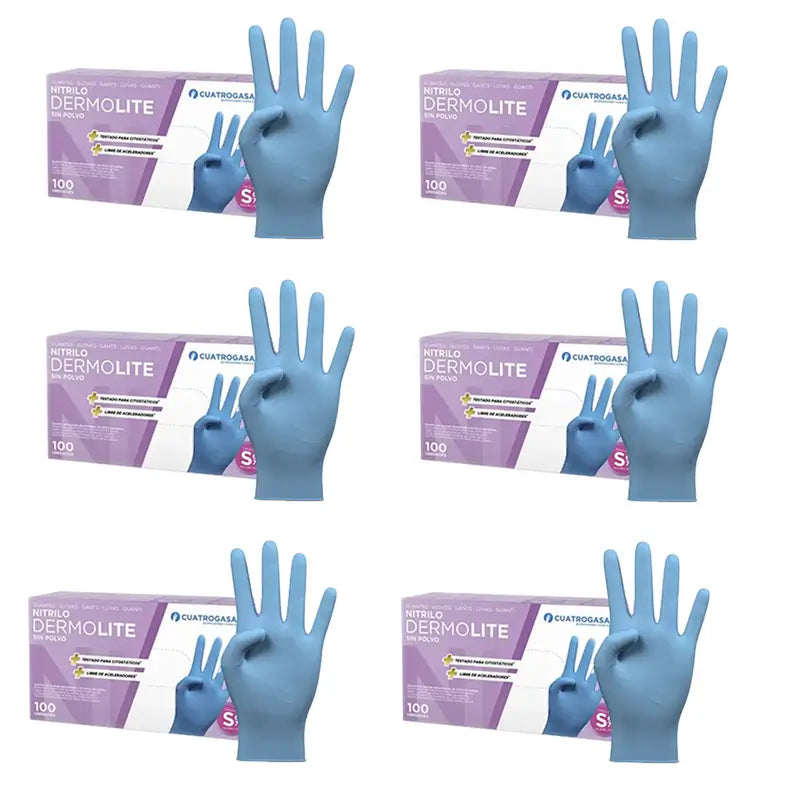 Cuatrogasa Dermolite Puderfreie Nitrilhandschuhe Blau Größe S, 6X100 Stück