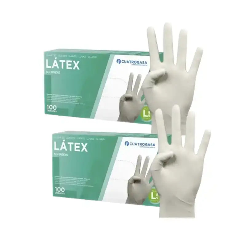 Cuatrogasa Latex Puderfreie Handschuhe Weiß Größe L, 2X100 Stück