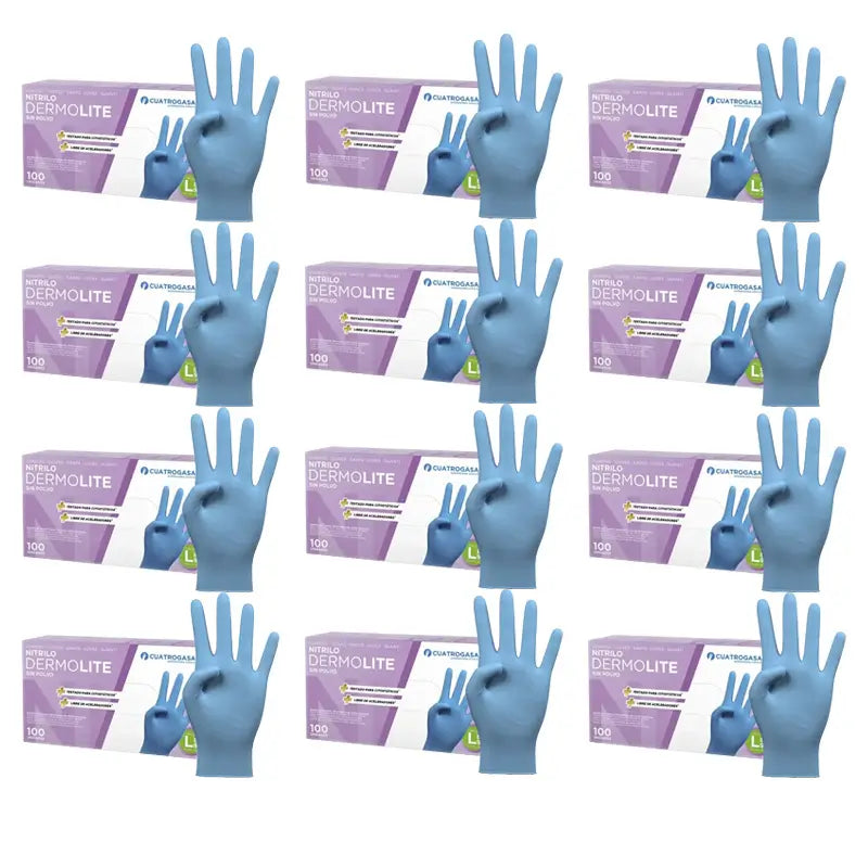 Cuatrogasa Dermolite Puderfreie Nitrilhandschuhe Blau Größe L, 12X100 Stück