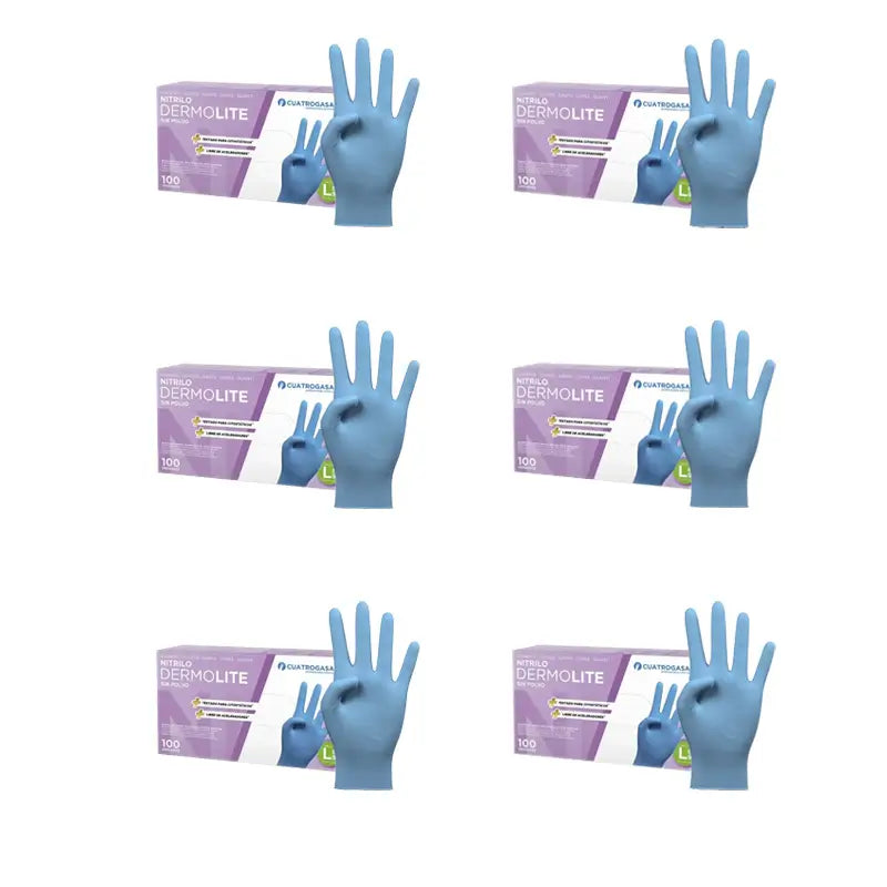 Cuatrogasa Dermolite Puderfreie Nitril-Handschuhe Blau Größe L, 6X100 Stück