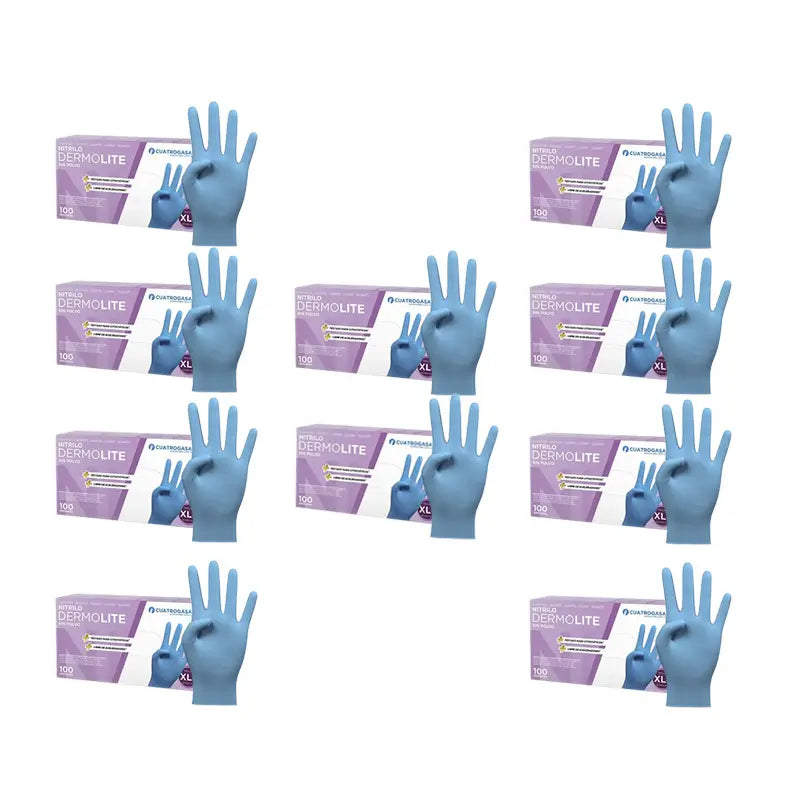 Cuatrogasa Dermolite Powder Free Nitril Handschuhe Blau Größe Xl, 10X100 Einheiten