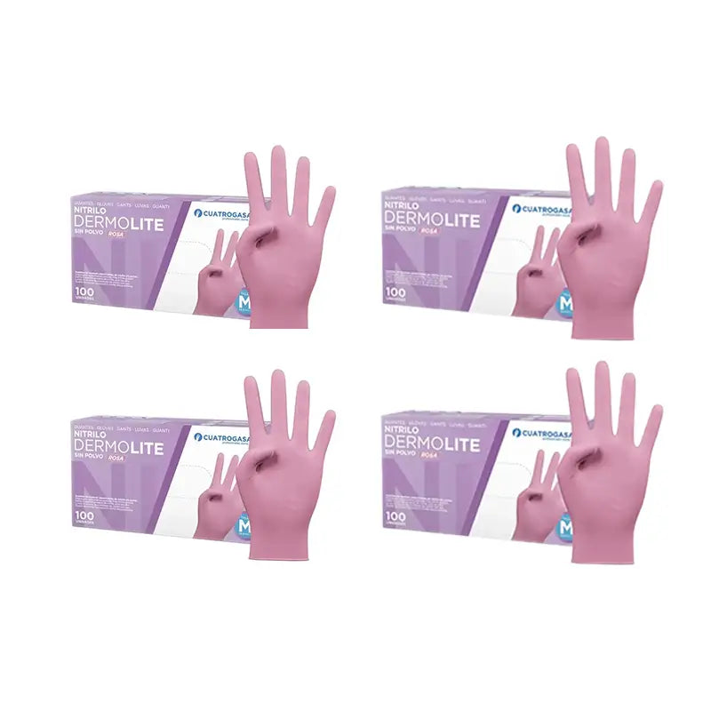 Cuatrogasa Dermolite Puderfreie Nitril-Handschuhe Rosa Größe M, 4X100 Stück