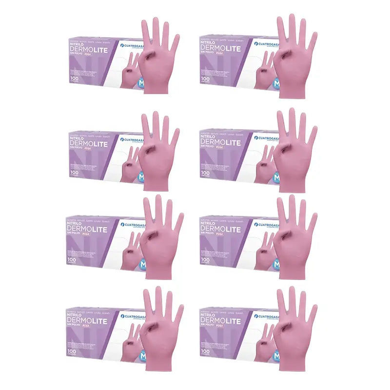 Cuatrogasa Dermolite Puderfreie Nitril-Handschuhe Rosa Größe M, 8X100 Stück