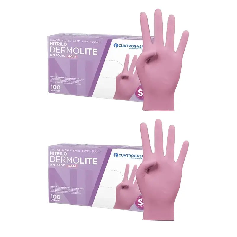 Cuatrogasa Dermolite Puderfreie Nitril-Handschuhe Rosa Größe S, 2X100 Stück