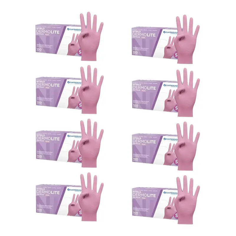 Cuatrogasa Dermolite Puderfreie Nitril-Handschuhe Rosa Größe S, 8X100 Stück