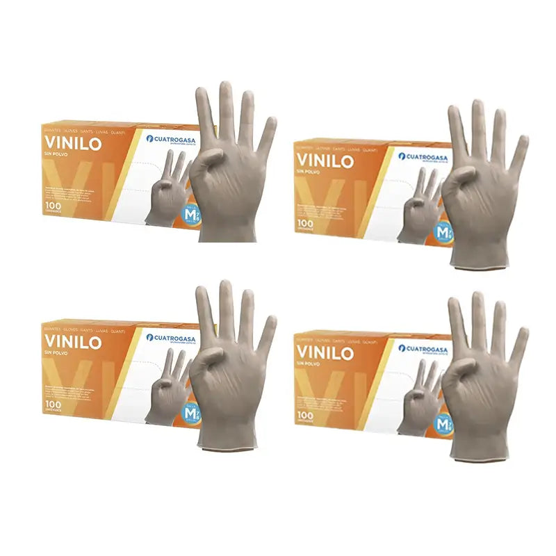 Cuatrogasa Clear Vinyl Pulverfreie Handschuhe Größe M, 4X100 Stück