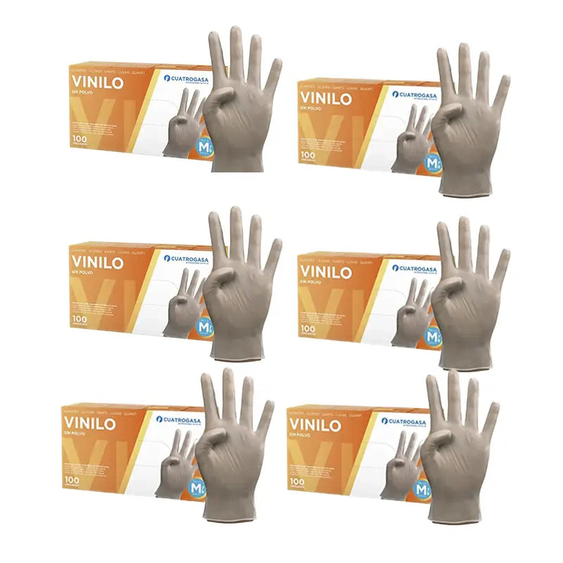 Cuatrogasa Clear Vinyl Pulverfreie Handschuhe Größe M, 6X100 Stück