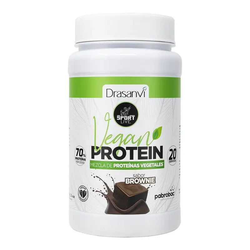 Drasanvi Sport Lebendiges pflanzliches Eiweiß, Geschmacksrichtung Brownie, 600 Gramm