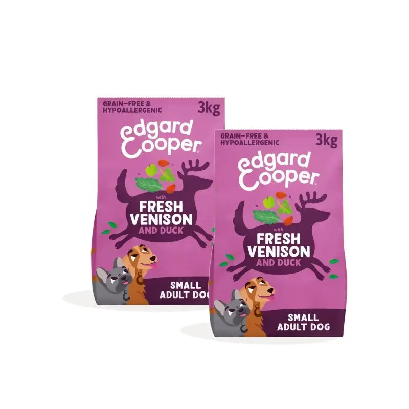 Edgard & Cooper Hundefutter für ausgewachsene Hunde „Mini“ mit Hirsch und Ente, 2er-Pack à 3 kg