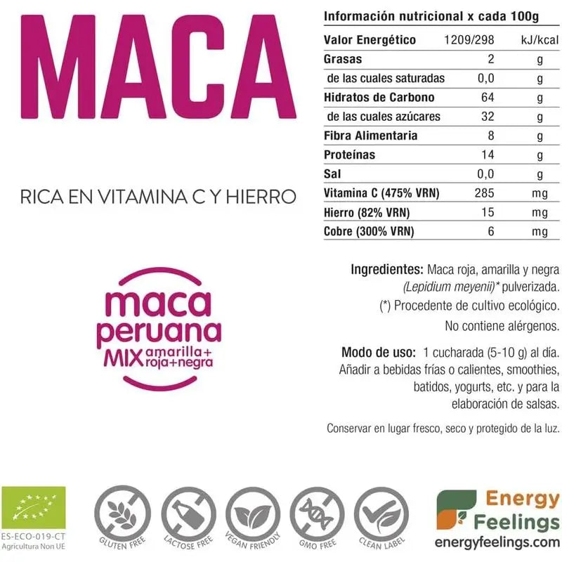 Energy Feelings Maca-Pulver 1Kg. Eco Vegan Sg