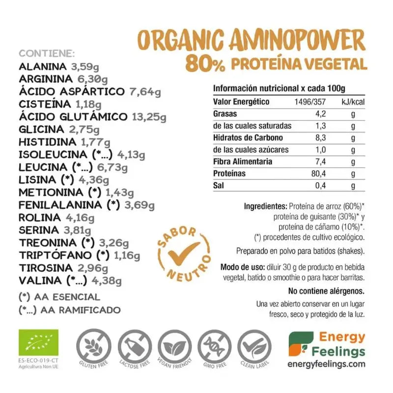 Energy Feelings Bio Aminopower 80% Neutral 200Gr. Eco Vegan Sg