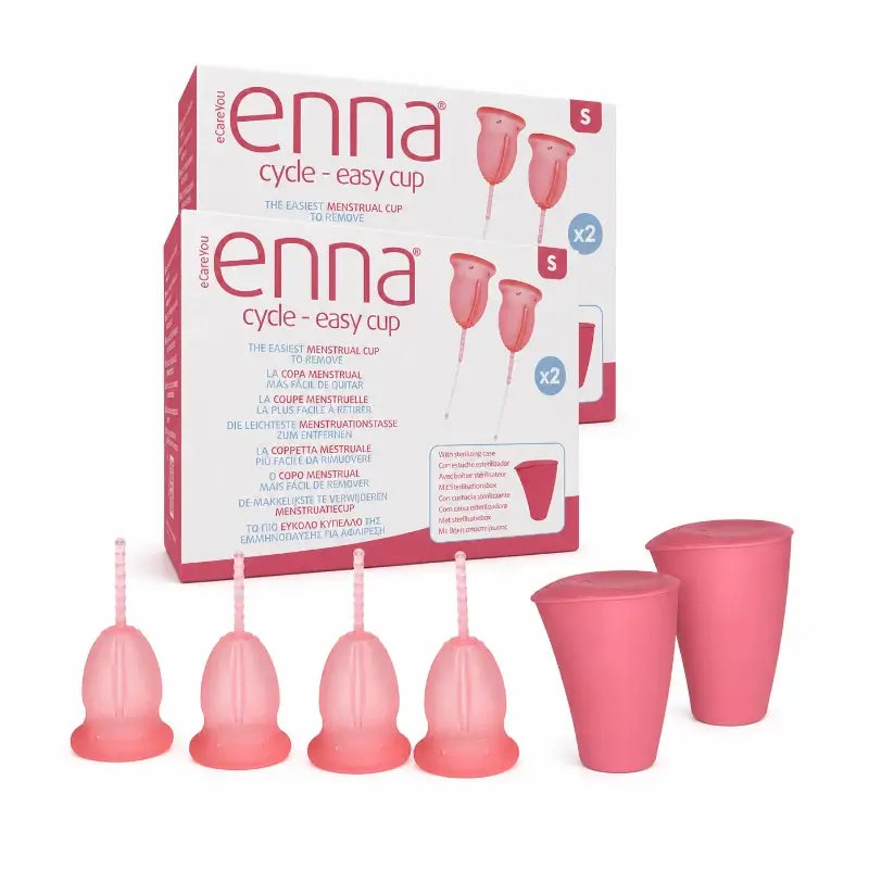 Enna Cycle Easy Menstruationstasse Größe S, 2 Tassen + sterilisierte Box, 2er-Pack.