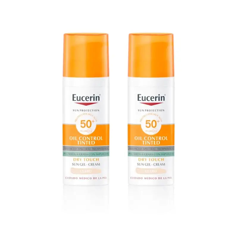 Eucerin FaceSolar Oil Control Dry Touch Gel Creme Spf50+ Getöntes Licht, 2x50 ml