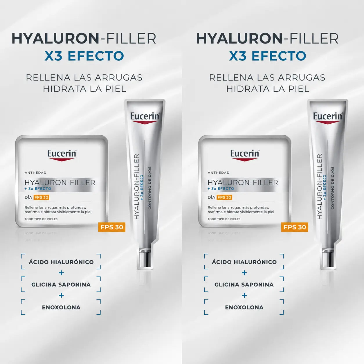 Eucerin Pack Hyluron-Filler Tagescreme Spf30 + Augenkontur 15Ml, Packung 2