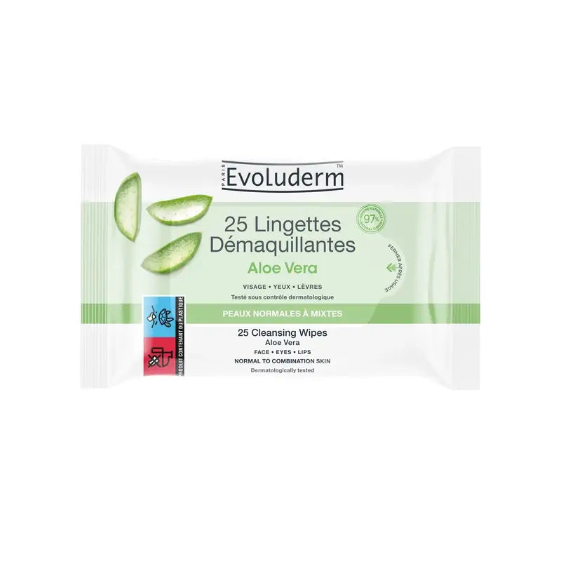 Evoluderm Reinigungstücher für normale Haut - Aloe Vera, 25 Stück
