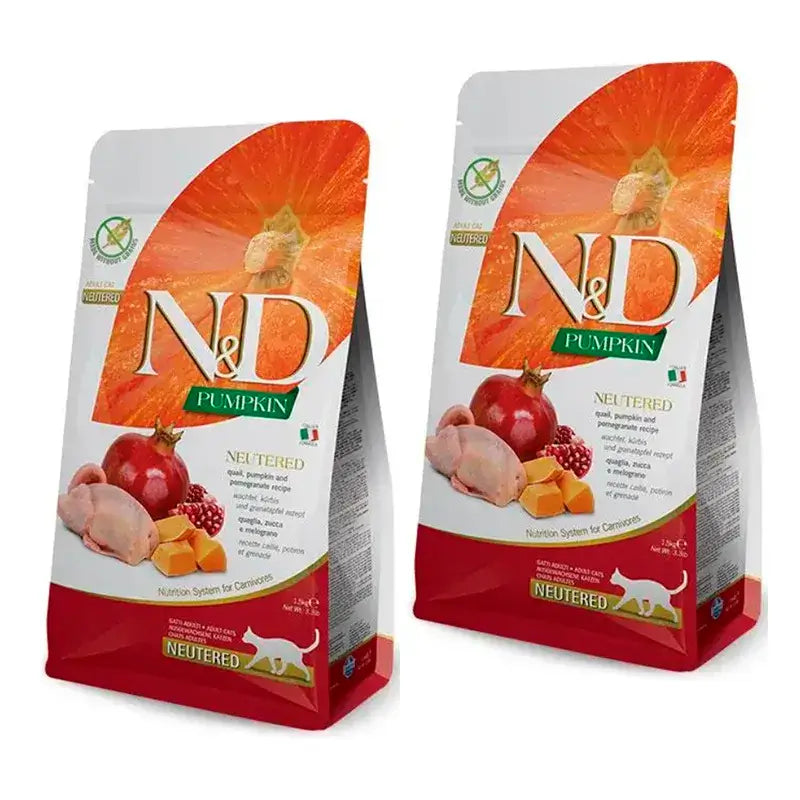 Farmina N&D Cat Kürbis Kastriert Kastrierte Wachtel Katzenfutter, Packung 2 x 1,5Kg
