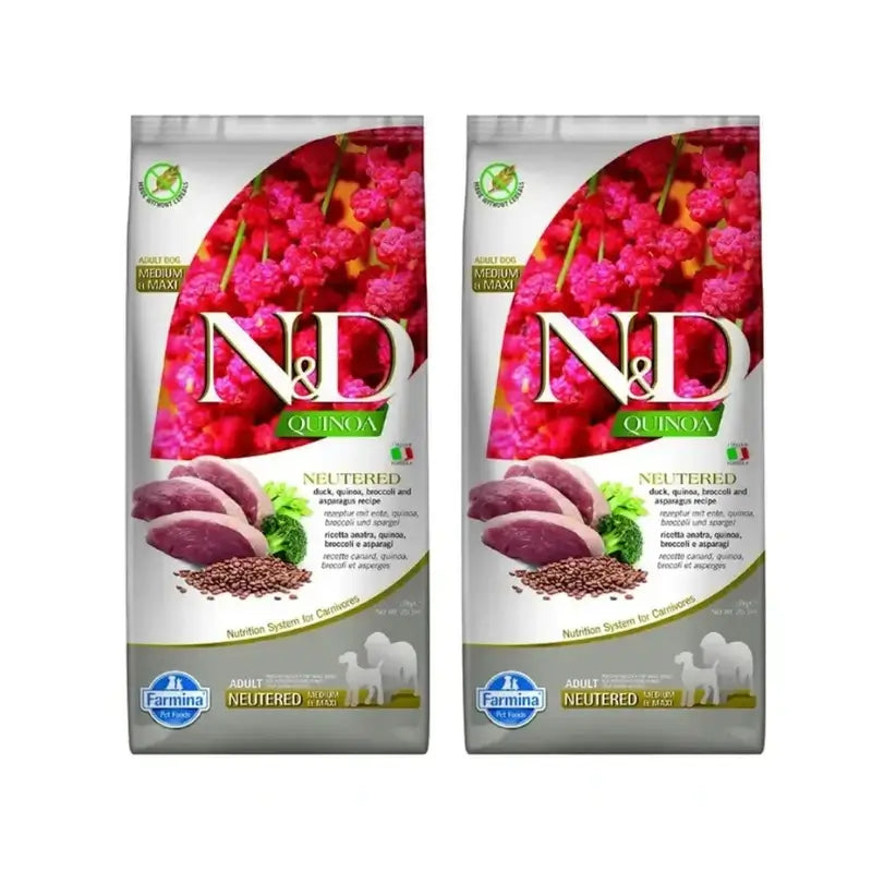 Farmina N&D Dog Quinoa Neutered Neutered Duck Medium Maxi 12Kg, Hundefutter, 2er Pack