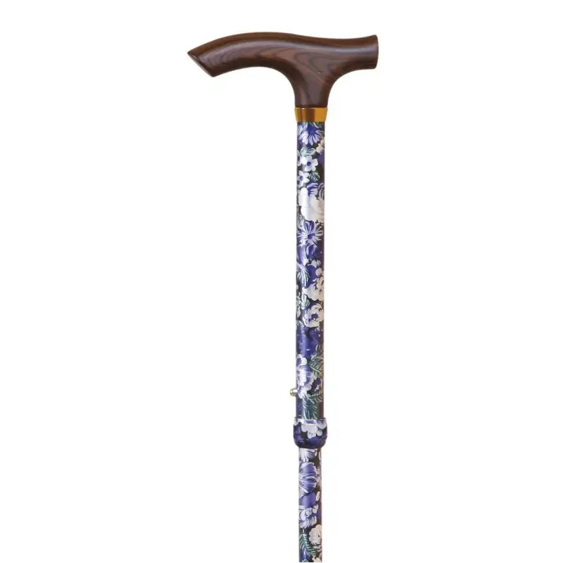 García 1880 Faltbare Krücke Blau Blumen Gedruckt Holzmanschette