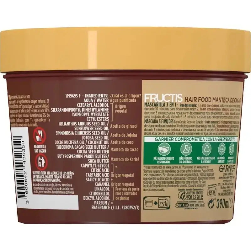 Garnier Fructis Hair Food Kakaobutter 3 in 1 Curl Repair Maske für lockiges & trockenes Haar 400 ml