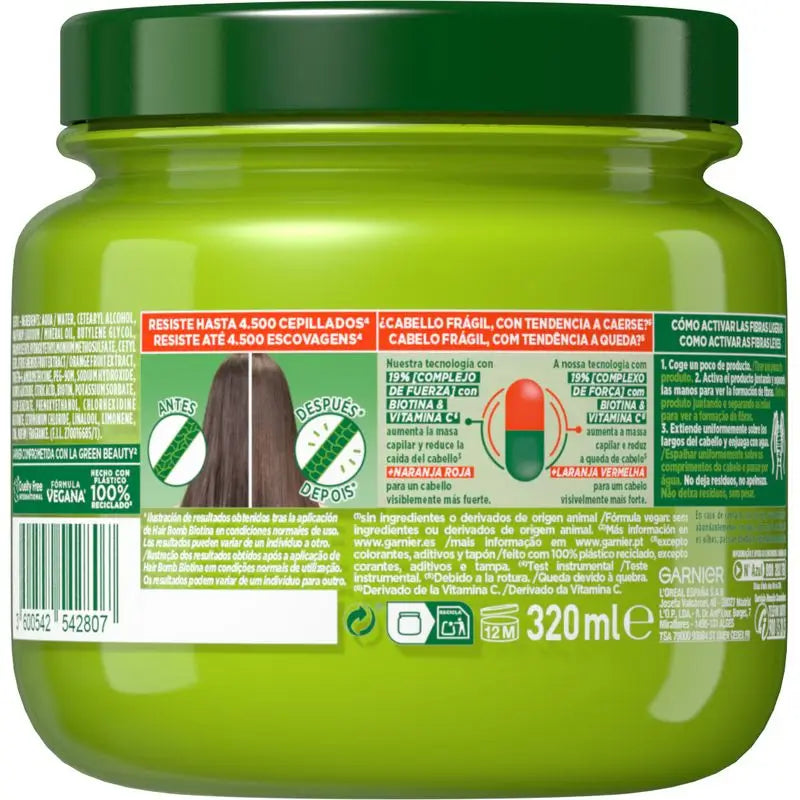 Garnier Fructis Vitamin C Force Hair Bomb Biotin Ultra Stärkende Haarmaske mit roter Orange 320 Ml.