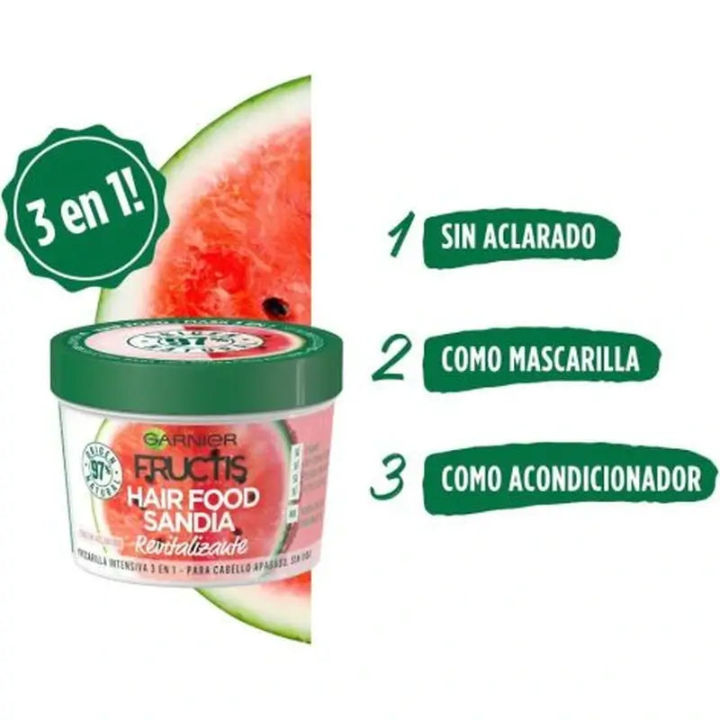 GarnierFructis Hair Food Wassermelone 3 In 1 Revitalisierende Maske für stumpfes, lebloses Haar 400 Ml