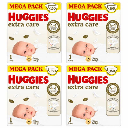 Huggies Extra Care Größe 1 (2-5 kg) Disney Baby Windel, 160 Stück, Packung 4