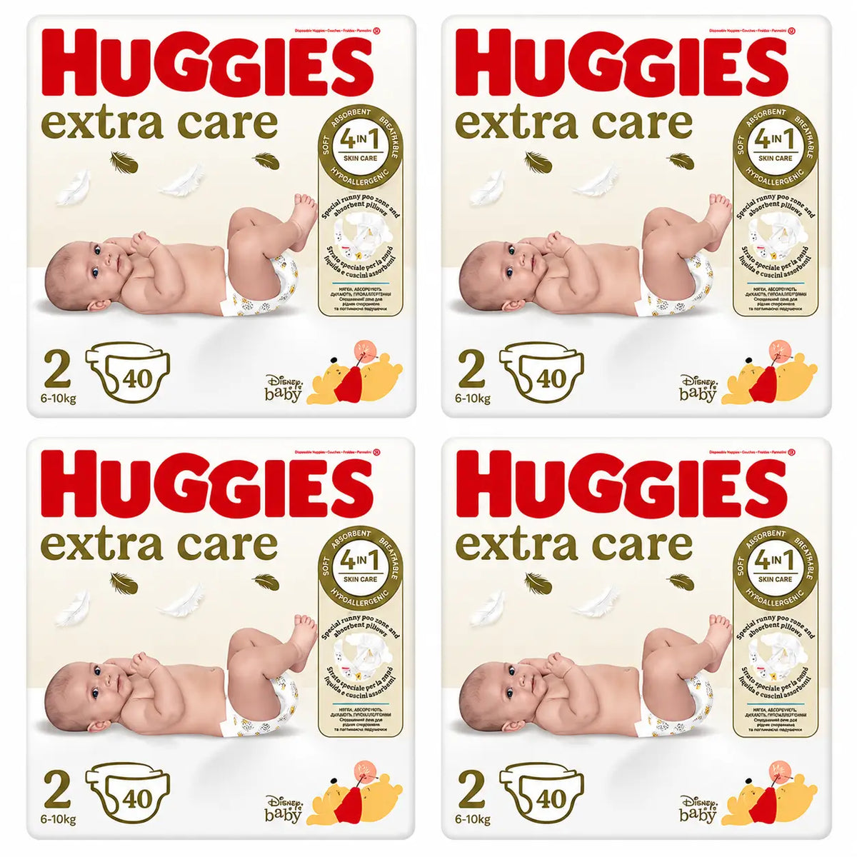 Huggies Extra Care Größe 3 (6-10 kg) Disney Baby Windel, 40 Stück, Packung 4