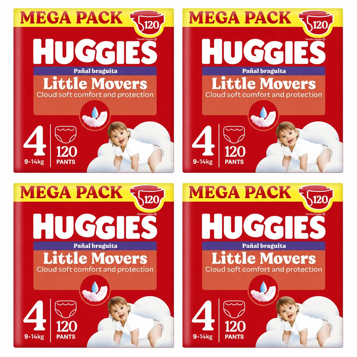 Huggies Little Movers Größe 4 (9-14 kg) Disney Baby Windelslips, 120 Stück, Packung 4