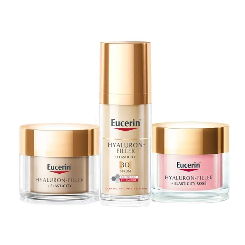 Eucerin Hyaluron-Filler Packung + Elastizitätsserum, Nacht- & Tagescreme Rosé Fp30