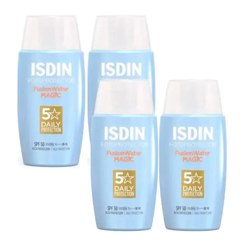 Isdin Fotoprotector Fusion Water Magic Sonnenschutz SPF 50, Packung 4 x 50 ml