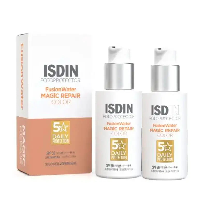 Isdin Fotoprotector Fusion Water Magic Repair Farbe SPF 50, 2 x 50 ml Packung