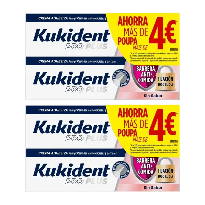 Kukident Pro Plus Barrera Anticomida, Pack Ahorro, 4X40 Gr