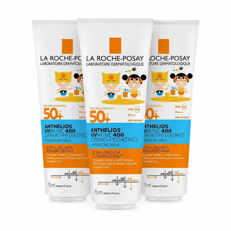 La Roche-Posay Anthelios Dermo-Pediatrics Feuchtigkeitsmilch SPF 50+ Kindersonnenschutz Packung 3 x 250 ml