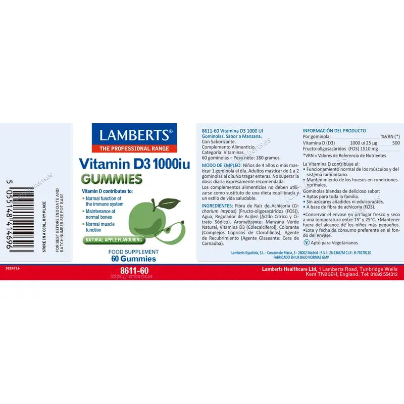 Lamberts Vitamin D3 1000 Ui, 60 Gummibärchen